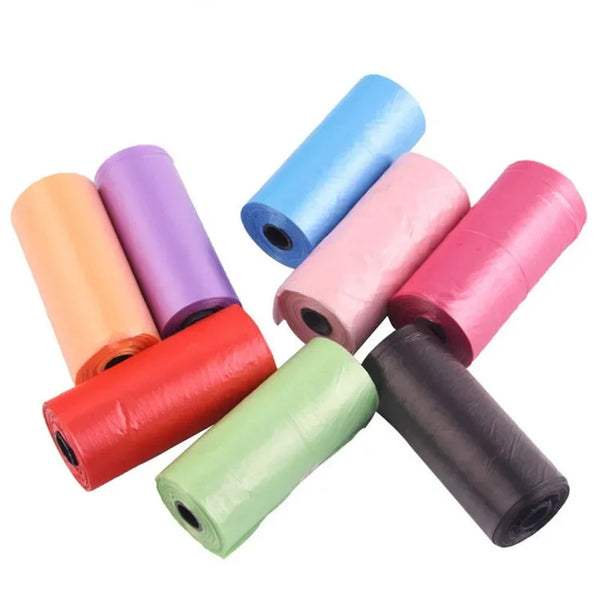 "Colorful Outdoor Dog Poop Bags - 15 Bags/Roll, Refillable & Convenient!"