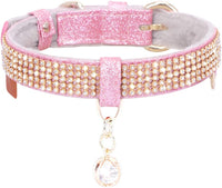 Pink Color Dog & Cat Collar  with Leather Leash, [Bling Rhinestones] 