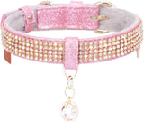 Pink Color Dog & Cat Collar  with Leather Leash, [Bling Rhinestones] 