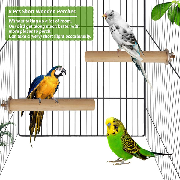 Natural Wood Bird Perch Stand Set - 8 Piece Playground for Cockatiels, Parakeets, and Conures - Essential Accessories for Bird Cages