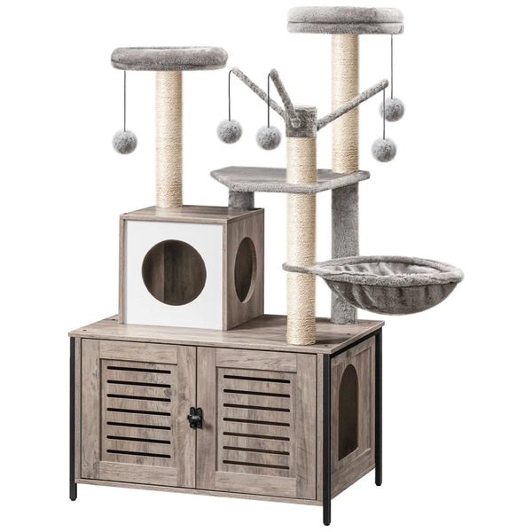 Burslem 52'' Multi-Functional Cat Tree with Cozy Litter Box Enclosure