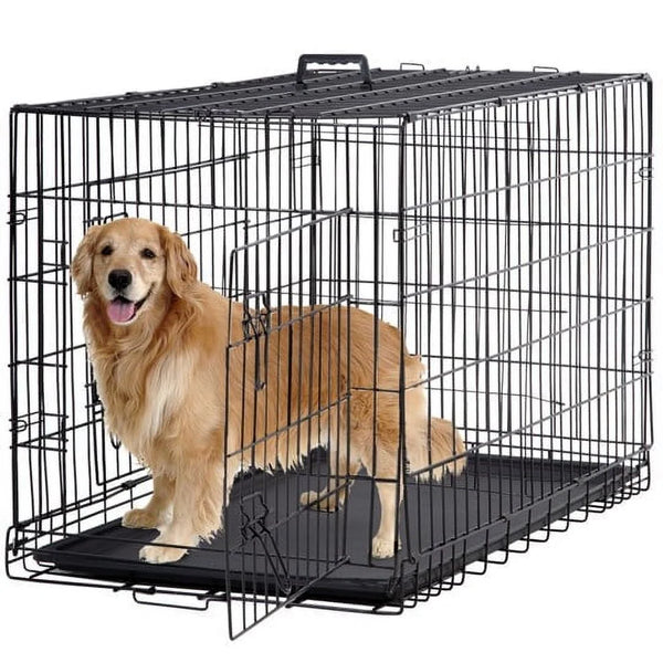 Double-Door Metal Dog Crate with Divider and Tray 