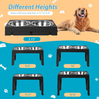 Adjustable Elevated Dog Bowls Stand with 2 Stainless Steel Dishes for Medium and Large Dogs - Black