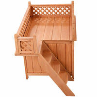 Costway Raised Wooden Dog House with Balcony        