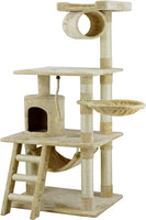 Luxurious 62" Classic Beige Cat Tree with Faux Fur and Sisal Scratching Posts