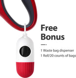 Ultimate Retractable Dog Leash with Poop Bag Dispenser - 16 Ft Tangle-Free Walk for Medium Dogs & Cats (Up to 44 Lbs) - Anti-Slip Handle & Reflective Nylon Tape (M, Red)