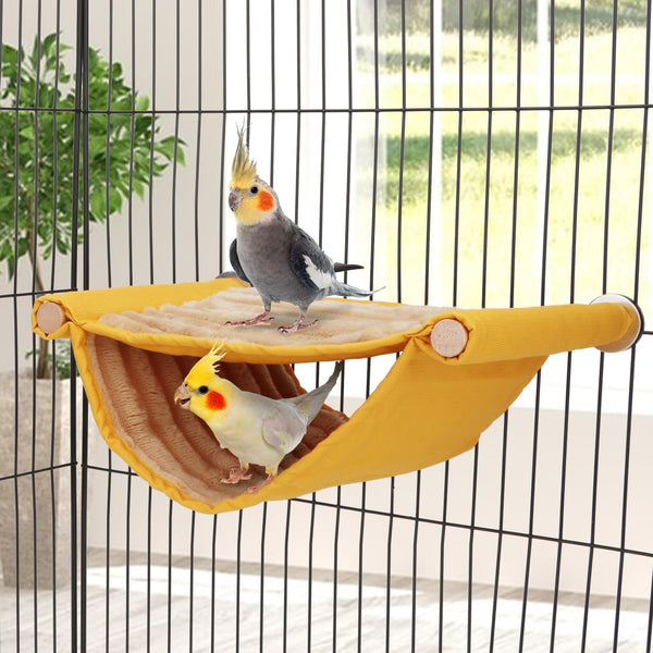 Hamster Plush Hammock Bird Hanging Bed Nest        for Rat Squirrel Chinchilla Gerbil Guinea Pig Small Parrot Budgie Parakeet Lovebird Canary (M, Yellow)