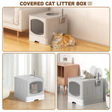 Ultimate Extra Large Foldable Cat Litter Box with Scoop, with easy clean drawer 