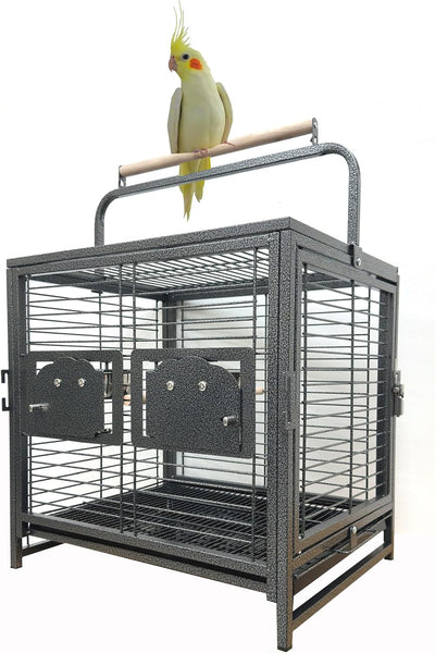 "Stylish Portable Bird Parrot Carrier Cage - Perfect for Travel (19" X 15" X 25"H, Black Vein)"