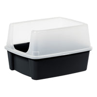 , High Sided Open Top Cat Litter Box with Scoop, Solid Black