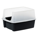 , High Sided Open Top Cat Litter Box with Scoop, Solid Black