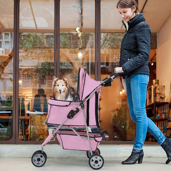 Elegant Pink 3-Wheel Dog & Cat Stroller - Waterproof Jogger Carrier with Cup Holder