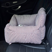 Cozy Dog Car Booster Seat with Storage Pocket          - Travel Safety for Dogs in Stylish Coffee Stripe