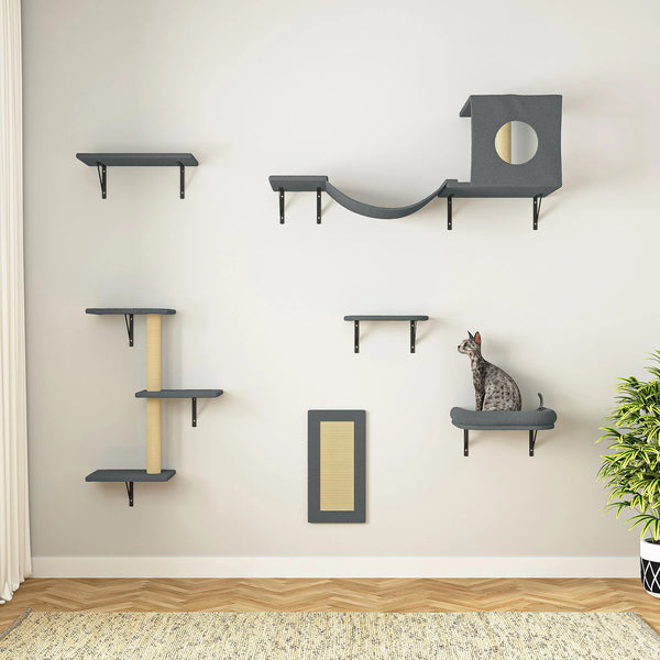  Cat Wall Shelves & Perches Set - Indoor Cat Condo for Climbing, Sleeping & Playing 