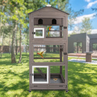 68.8"L Wooden Bird Cage Outdoor Bird Aviary Indoor Large Parakeet Cage on Wheels.    