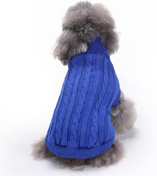 Pet Knitted Sweater for Small Dogs and Cats - Warm Winter Clothes for Dogs and Kittens (Medium, Dark Blue)