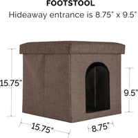 "Cozy Collapsible Cat House & Footstool with Plush Toy - Coconut Brown, Small"