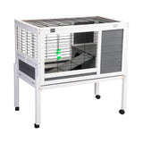 36-Inch Wooden Rabbit, Chicken and Guinea Pig Hutch with Wire Floor, Wheels, and Leak-Proof Tray for Indoor Use 