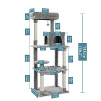 "Multi-Level Cat Tree Scratching Tower with Condo, Hammock, and Interactive Toy Ball"