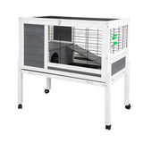 36-Inch Wooden Rabbit, Chicken and Guinea Pig Hutch with Wire Floor, Wheels, and Leak-Proof Tray for Indoor Use 