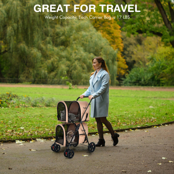 4-In-1 Double Dog & Cat Stroller with Detachable Carrier and Travel Carriage