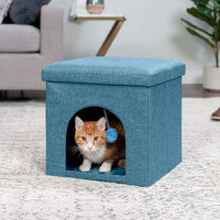 Luxurious Collapsible Pet House with Plush Ball Toy - Ocean Blue