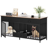 Elegant Double Dog Kennel Furniture with Storage & Feeder 