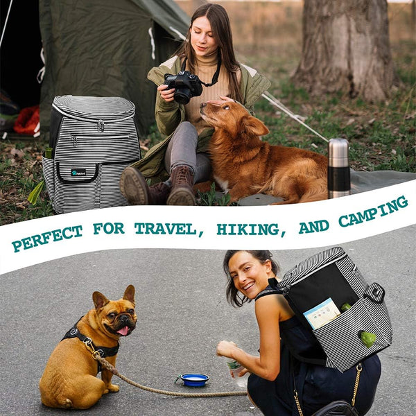 Travel-Friendly Dog Backpack: Airline Approved Pet Bag with Food Container, Collapsible Bowls & Diaper Supplies 