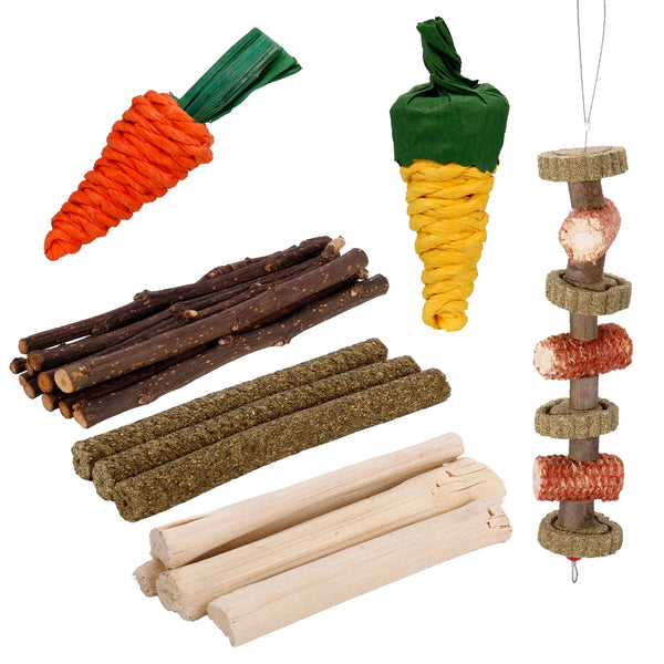 "Set of 11 Bunny Chew Toys Made from Natural Timothy Sticks for Rabbits, Guinea Pigs, Hamsters, and Chinchillas"