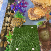 "Large Turtle Basking Platform with Simulation Grass - Ideal for Small Reptiles and Frogs"