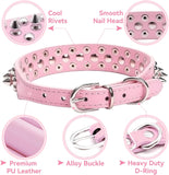 "Stylish Pink Spiked Leather Dog Collar - Adjustable & Soft for Small Breeds like Chihuahua, Yorkshire, Shih Tzu & More!"