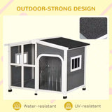 "Stylish Gray Rustic Retreat Wooden Dog House: Large Size with Openable Roof & Giant Window"