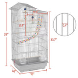 "Stylish 39" Light Gray Metal Parrot Cage – Perfect Home for Small Birds!"