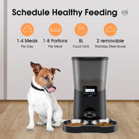 "8L Dual Stainless Steel Bowl Automatic Pet Feeder for Cats and Dogs - Black"