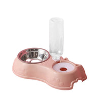 500ML Dog Bowl Cat Feeder Bowl with Dog Water Bottle Automatic Drinking Pet Bowl Cat Food Bowl Pet Stainless Steel Double 3 Bowl