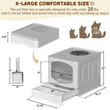 Ultimate Extra Large Foldable Cat Litter Box with Scoop, with easy clean drawer 