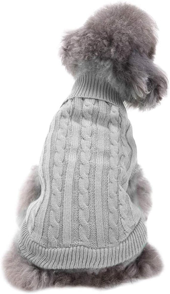 Knitted Pet Sweater for Small Dogs and Cats - Warm Winter Clothes for Dogs and Puppies - Grey (Medium)