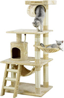 Luxurious 62" Classic Beige Cat Tree with Faux Fur and Sisal Scratching Posts