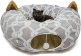 Cozy Cat & Small Dog Tunnel and Bed with fluffy Cover and Toys, 10" Diameter, 3ft Length 