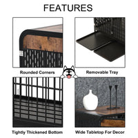 Heavy Duty Dog Crate Wooden Dog Cage Furniture with Tabletop for Small Medium Large Dogs, Decor Pet House Kennel with Removable Trays and Lockable Wheels