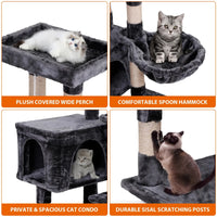 Deluxe 36" Gray Cat Tree Tower with Hammock & Scratching Posts 