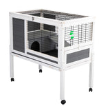 36-Inch Wooden Rabbit, Chicken and Guinea Pig Hutch with Wire Floor, Wheels, and Leak-Proof Tray for Indoor Use 