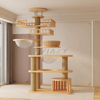 Elevated Multi-Level Cat Tree with Wood Climbing Frame and Sisal Scratching Pillar, 250-270 cm Height