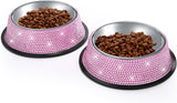 "Sparkling Pink Rhinestone Pet Bowls - Set of 2"