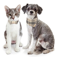 Adjustable Leather Plaid Dog Collar and Leash Set with Bow Tie, Bandana Necktie for Small Dogs