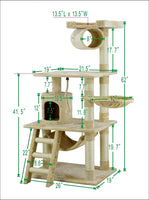 Luxurious 62" Classic Beige Cat Tree with Faux Fur and Sisal Scratching Posts