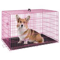 30 Inch Pink Metal Dog Crate with Double Doors.      