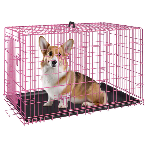 30 Inch Pink Metal Dog Crate with Double Doors.      