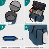 Pet Travel Bundle: Airline Approved Dog and Cat Tote with Food Storage, Bowls, and Feeding Mat - Blue