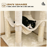 Professional title: 
"Multi-Level Cat Tree for Large Cats with Scratching Posts, Platform, Hammock, and Condo - Beige"